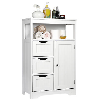 #ad Bathroom Floor Cabinet Wooden Storage Organizer with 3 Drawers Adjustable Shelf $67.58