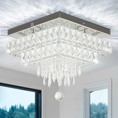#ad 13#x27;#x27; Square Crystal LED Ceiling Light Modern Chandeliers with Multilayer Cry... $105.07