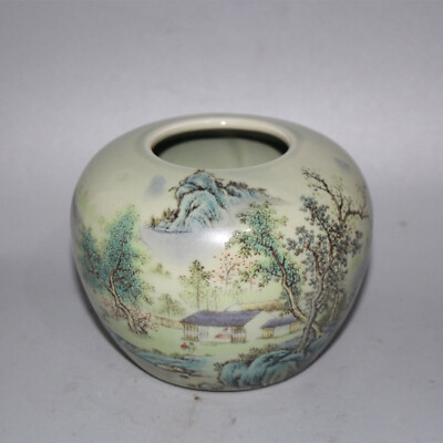 #ad 4.1quot; Collect Chinese Qing Famille Rose Porcelain Mountain Water Scenery Pot $23.00