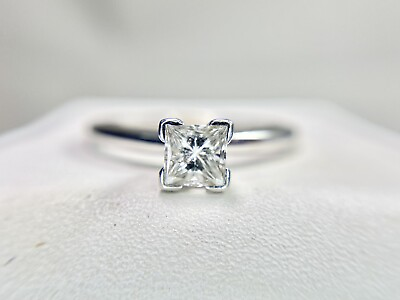 #ad 14k White Gold Square Princess Cut Natural Diamond Solitaire Engagement Ring $749.00