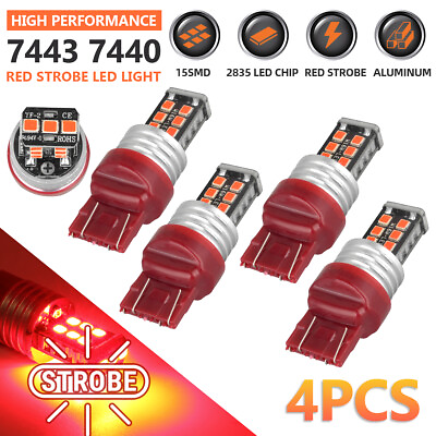 #ad 7443 LED Strobe Flashing Blinking Brake Tail Light Parking Safety Warning Bulbs $7.99