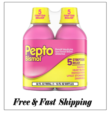 #ad NEW Pepto Bismol Liquid For 5 Symptom Relief Fast Acting Liquid 2 Pack 16oz Each $13.48