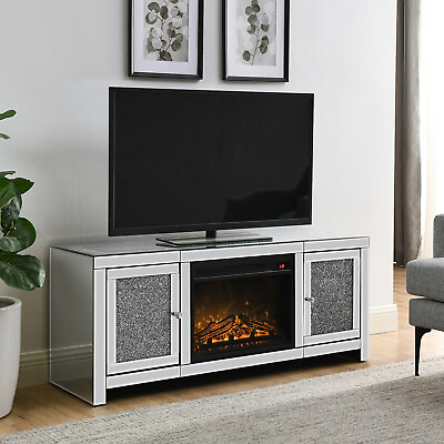 #ad Designed Mirrored Electric Fireplace Heater TV Stand Cabinet 7 Colors w RC $649.99
