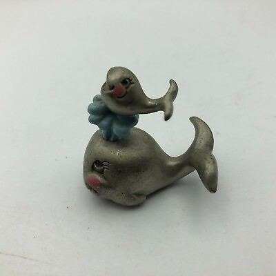 #ad Mommy Baby Whale Playing Mini Figurine Selangor Pewter Signed Vintage 1982 $15.96