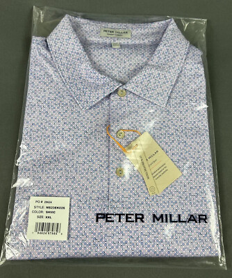 #ad Peter Millar Golf Shirt Polo CS Summer Comfort Sterling Print XXL Multicolor $95.53