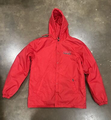 #ad HUF Worldwide Nylon Polyester Windbreaker Red Jacket Men Size M Medium Button Up $29.99