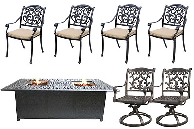 #ad Fire Pit Propane Table 7 Piece Set Cast Aluminum Outdoor Patio Furniture $3479.00