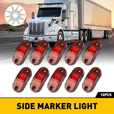 #ad 10X Red LED Oval Side Marker Lights Truck Trailer Clearance Light Waterproof EOA $12.99