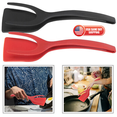 #ad 2x 2 in 1 Flip Utensils Non Stick Silicone Omelette Kitchen Spatula Cooking Tool $7.99