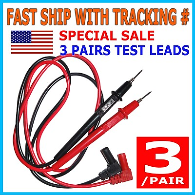 #ad 3 Pairs Multimeter Voltmeter Test Probe Leads with Banana Plug Connectors 1000V $7.99