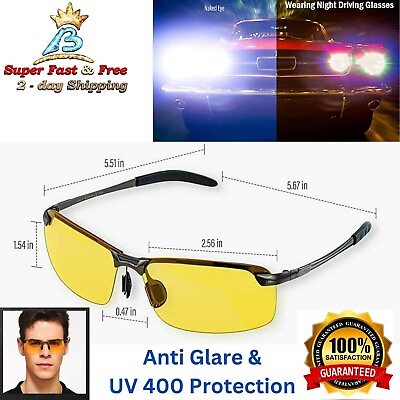 #ad Anti Glare Driving Glasses HD Polarized Safety Sunglasses Night Eyeglass Yellow $17.49