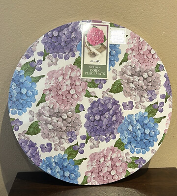 #ad Colordrift Set Of 4 Cork Placemats Hydrangeas Floral Spring Summer $32.99