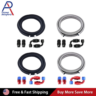 #ad 10AN 8AN 6AN 4AN Fitting Stainless Steel Braided PTFE Oil Fuel Hose Line Kit $48.99