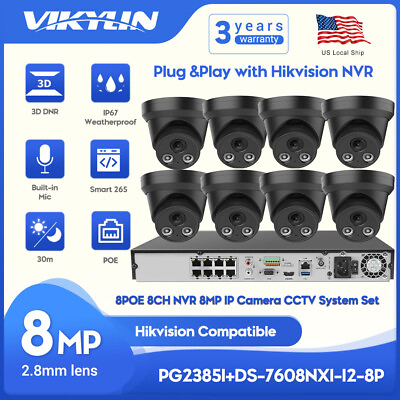 #ad Hikvision Compatible CCTV System 8CH NVR 4K 8MP Turret IP Camera MIC IR PoE Lot $350.55