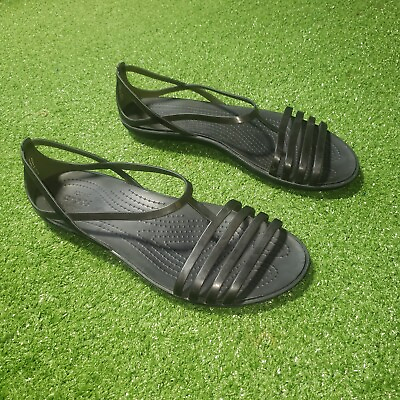 #ad Crocs Womens Isabella Jelly Huarache Style Sandal Size 11 Black Strappy Flat $27.99