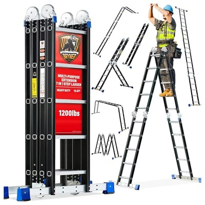 #ad 19.6 ft Ladder 7In1 Multi Purpose Extension Ladders Aluminium Step Ladder 530lbs $239.99