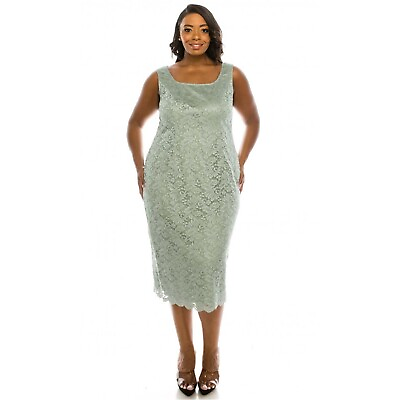 #ad Alex Evenings Scoop Neck Lace Sheath Dress Ice Sage Womens Size 14W $99.99