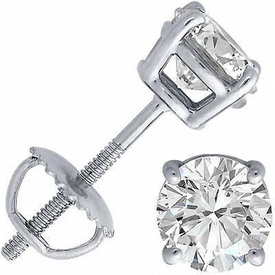 #ad 2 ct. Genuine White Sapphire Studs Secure Screw Backs 14k White Gold plated $46.80