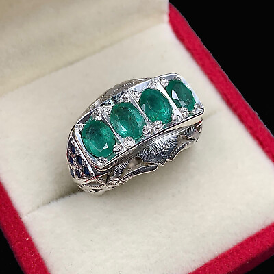 #ad 4 Carats Natural Emerald Ring 925 Sterling Silver Emerald Band Handmade Zamurd $450.00