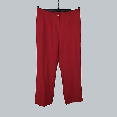 #ad Vintage 80s Ralph Lauren Womens 14 Red Wide Leg Pants Trousers Wool Old Money $88.64