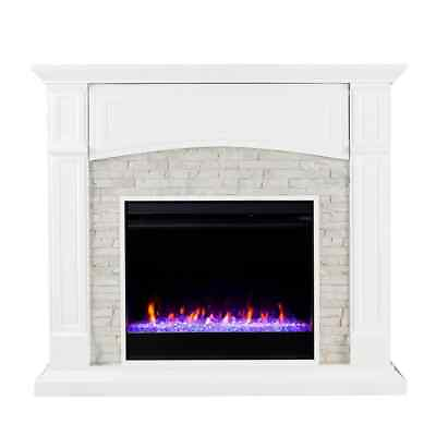 #ad Southern Enterprises Freestanding Electric Fireplace in Crisp white finish $974.58