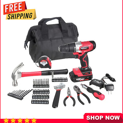 #ad Hyper Tough 20V Max 3 8 in.Cordless Drillamp;70 Piece DIY Home Tool Set Project Kit $67.34
