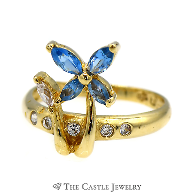 #ad #ad Blue Topaz amp; Cubic Zirconia Flower Designed Ring in 18k Yellow Gold $259.00