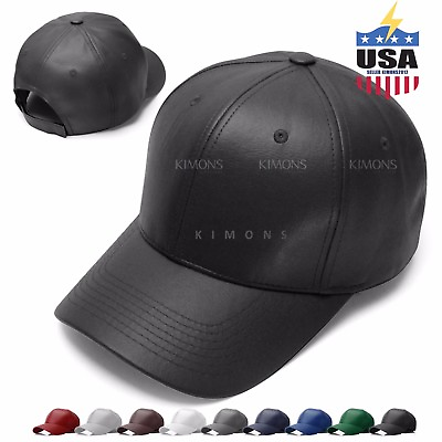 #ad V Adjustable Solid Leather Classic Unisex Trucker Baseball Cap Plain Blank Hat $16.99
