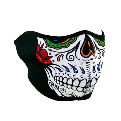 #ad Rainbow Sugar Skull Muerte Half Neoprene Face Mask Biker ATV Ski Costume Black $9.95