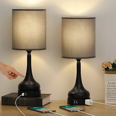 #ad Set of 2 Table Lamp Touch Nightstand Bedside Lamps Dual USB Port for Living Room $29.99