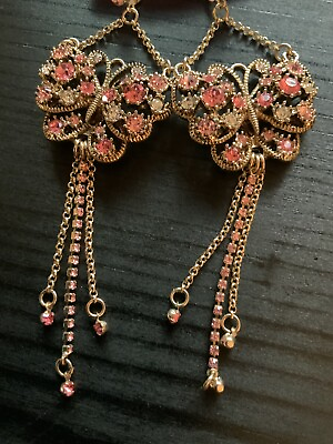 #ad Betsey Johnson Pink Butterfly Chandelier Earrings Hard to Find Rare 7 $125.00