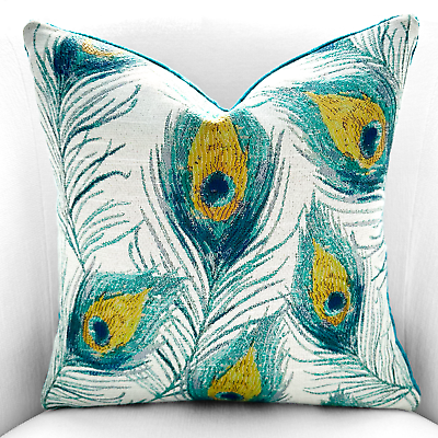#ad 15quot; SQ Reversible Toss Pillow — Peacock Feathers with Luxe Velvet Back $79.99