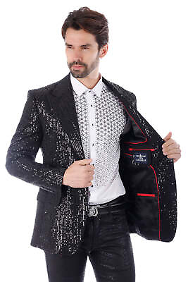 #ad BARABAS Men#x27;s Linear Sequin Design Peak Lapel Blazer 4BL19 $347.60