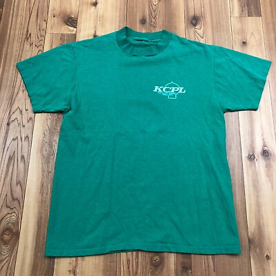 #ad Vintage Green Short Sleeve KCPL Electric Crew Neck Regular T Shirt Adults Size S $15.00