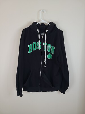 #ad Bay State Apparel Boston Celtic Black Zip Up Hoodie Sweatshirt Size XL $12.00