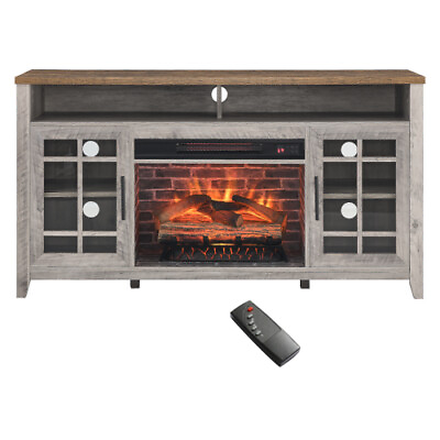 #ad 55quot; Electric Fireplace TV Stand w Doors Insert fireplace for Up To 60quot; TVs Gray $329.99