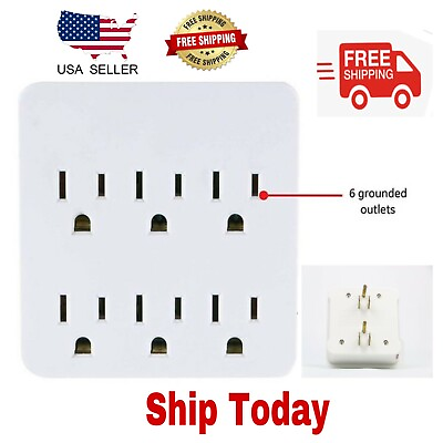 #ad 6 Grounded Outlets Tap Electric General Wall Outlet Extender 6 Prong Multi Plug $6.95