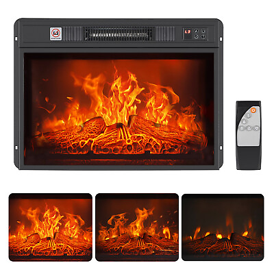 #ad Home 1400W Embedded 23quot; Electric Fireplace Insert Heater Log Flame Remote New $90.90