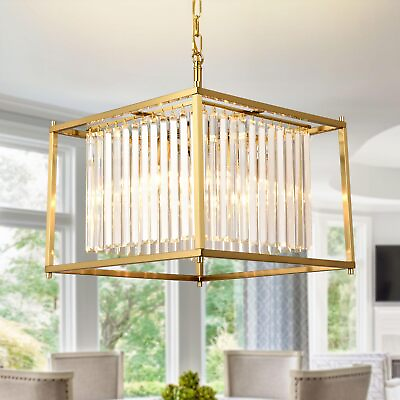 #ad Fitsai Modern Gold Crystal Chandelier Light Gold Pendant Light Square Chandeli $69.38
