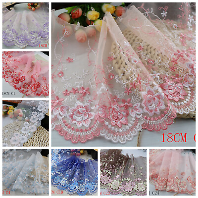 #ad 1 Yard Delicate Embroidered Flower Tulle Lace trim Wedding sewing craft Lace 63 $3.49