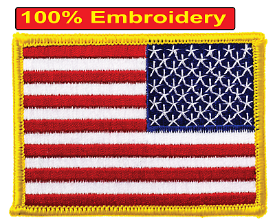#ad 2x REVERSE AMERICAN FLAG EMBROIDERED PATCH iron on GOLD BORDER US United States $3.50