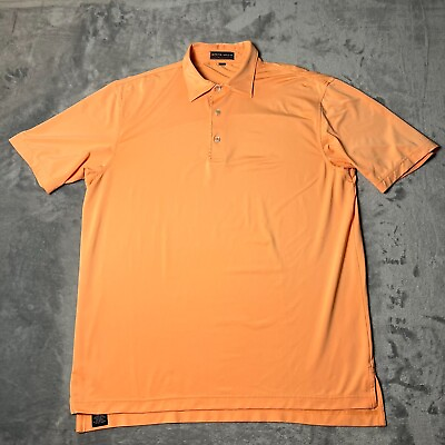 #ad Peter Millar Polo Shirt Mens Large Orange Summer Comfort Geometric Diamond Trim $19.88