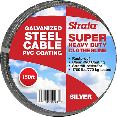 #ad Strata 150 Feet Clothesline Outdoor Heavy Duty Galvanized Wire Steel Cable Silv $54.99