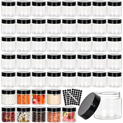 #ad 50pcs 2 oz Clear Plastic Round Jars with Black Lids 2oz 60ml Leak Proof Wide... $34.45