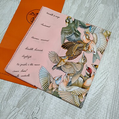 #ad Unused HERMES Carre 90 L#x27;intrus Birds vintage 35in Silk Scarf Rare 90cm Pink $254.00