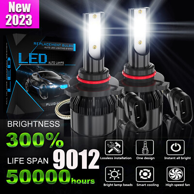 #ad 2 sides 9012 LED Headlight Bulbs kit Hi Low Beam 8000K Super Bright High Power $18.27