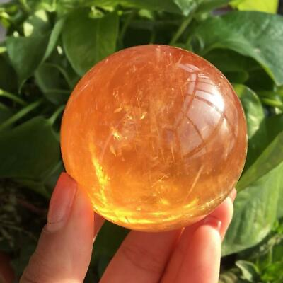 #ad 60mm Natural Citrine Calcite Quartz Crystal Sphere Ball Healing Gemstone $15.99
