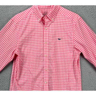 #ad Vineyard Vines Shirt Mens Small Performance Pink Check Button Down Whale NEW A5 $47.50
