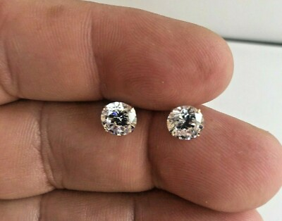 #ad 14K SOLID YELLOW GOLD STUD EARRINGS W 4 CARATS ROUND SIMULATED DIAMONDS $93.39