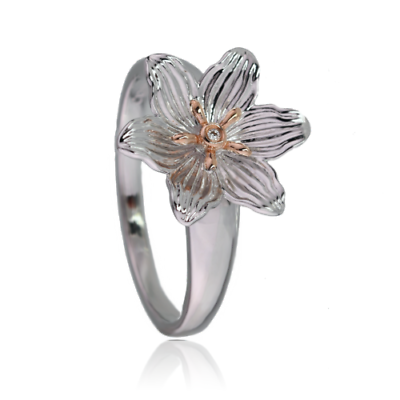 #ad Clogau Silver Ring Size J Diamond Flower Lady Snowdon Welsh Rose Gold GBP 39.99
